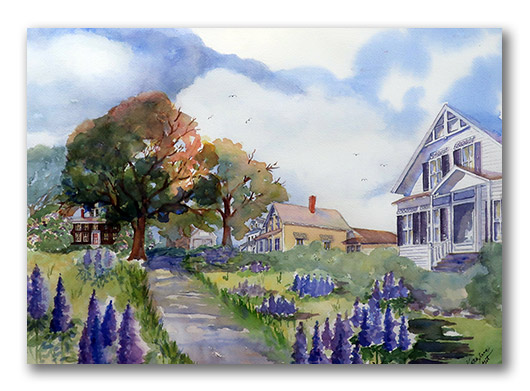 Kathleen Horst watercolor, "Round Pond Lupines"