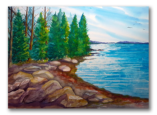 Kathleen Horst watercolor, "Shimmering Cove"