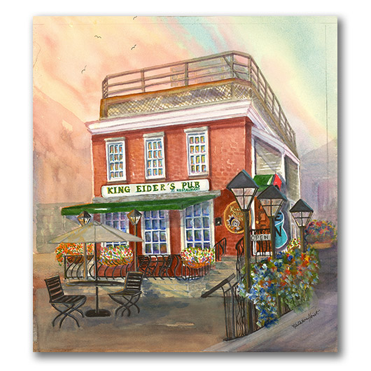 Kathleen Horst watercolor, "King Eider's Pub"