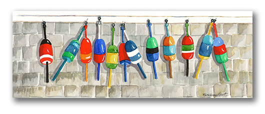 Kathleen Horst watercolor, "Lobster Buoys"